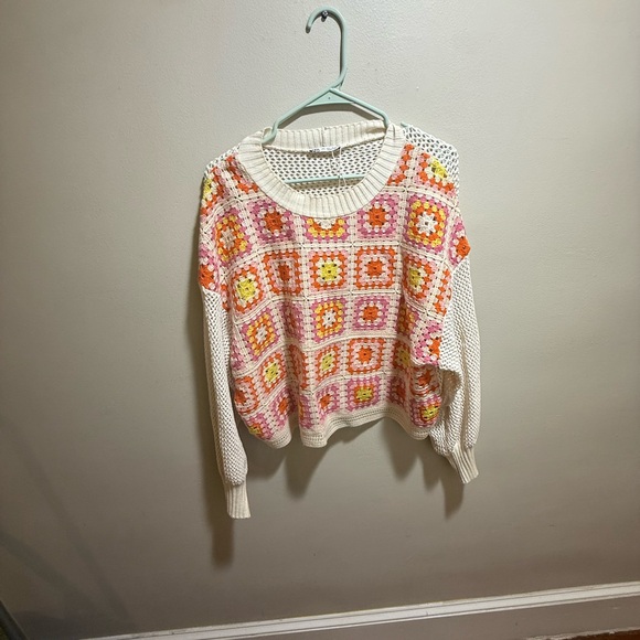 Zara Sweater | Zara Chenille Crocheted Pink and Orange - Picture 12 of 12